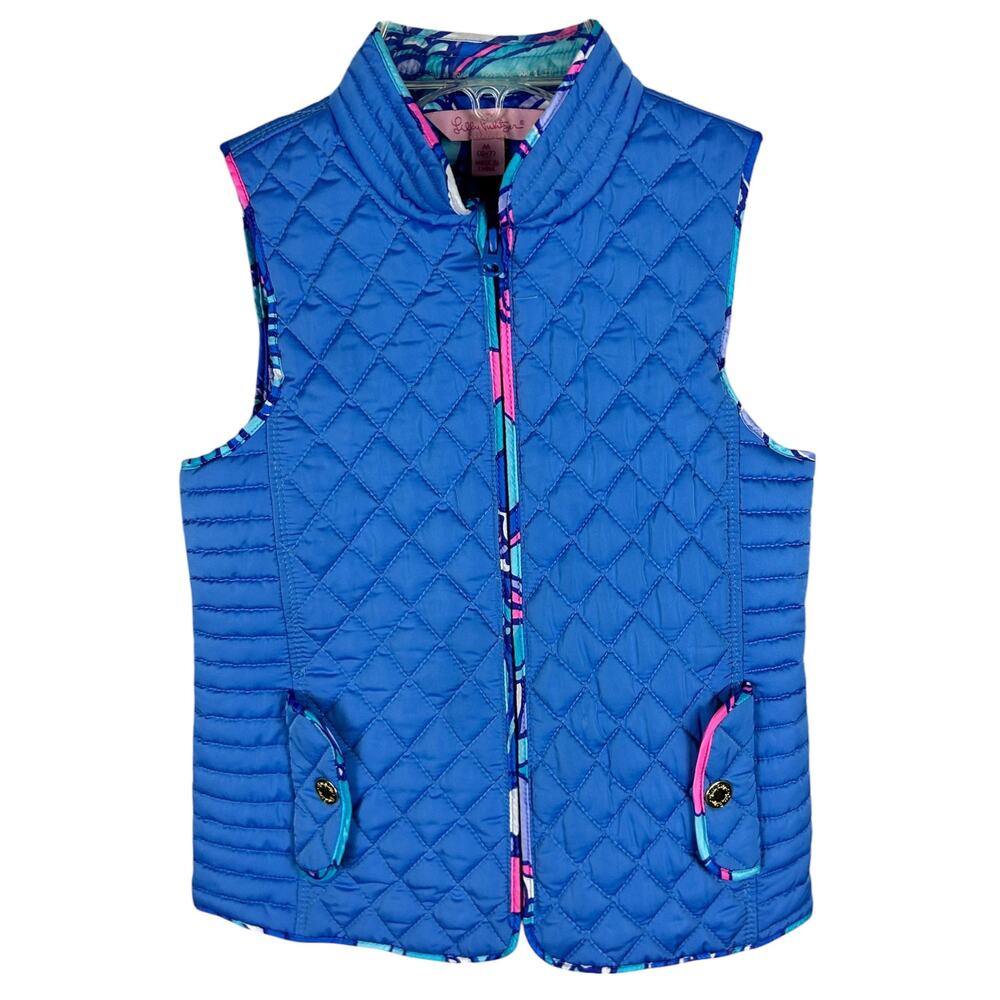 Lilly Pulitzer Kids Little Girls Blue Patterned Front Zip Puffer Vest 6-7Y